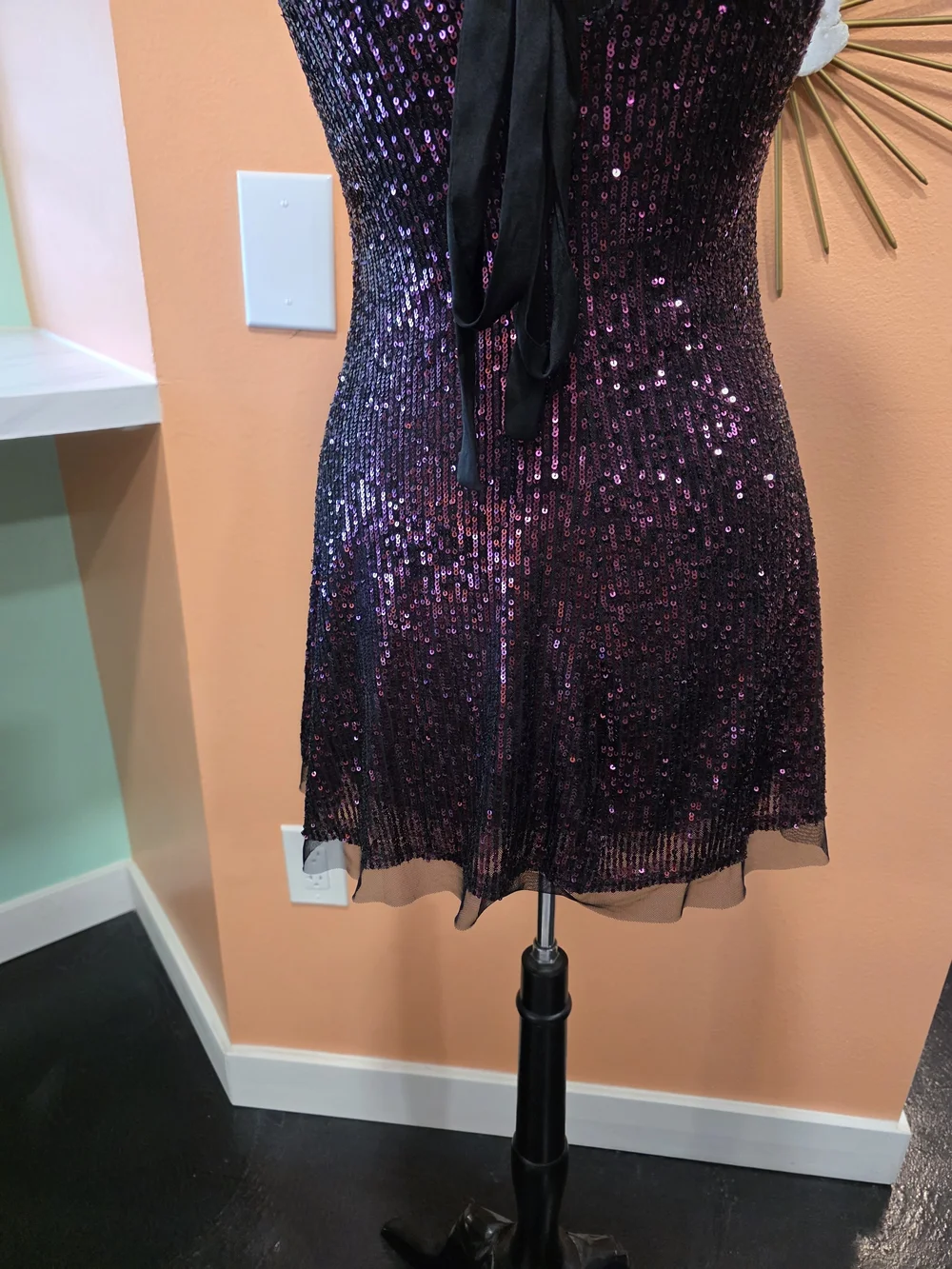 Free People Gold Rush S Plum Sequin Mini Dress Festival Y2K Fairycore Sparkle